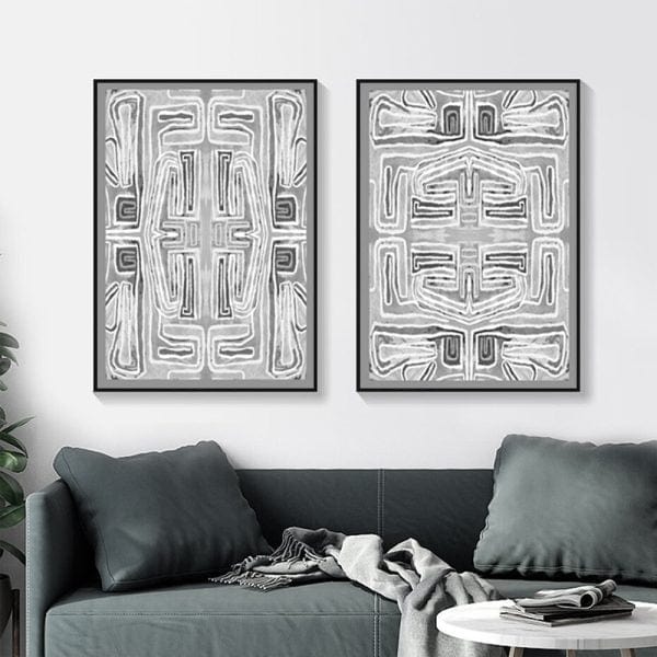 Prasads Home and Garden Home & Garden > Wall Art Wall Art 70cmx100cm Black White Pattern 2 Sets Black Frame Canvas
