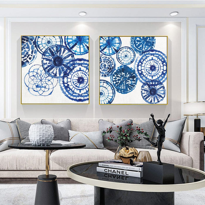 Prasads Home and Garden Home & Garden > Wall Art Wall Art 70cmx70cm Blue Day 2 Sets Gold Frame Canvas