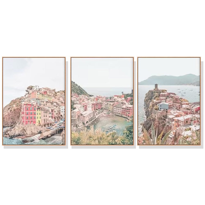 Prasads Home and Garden Home & Garden > Wall Art Wall Art 80cmx120cm Italy Cinque Terre 3 Sets Wood Frame Canvas