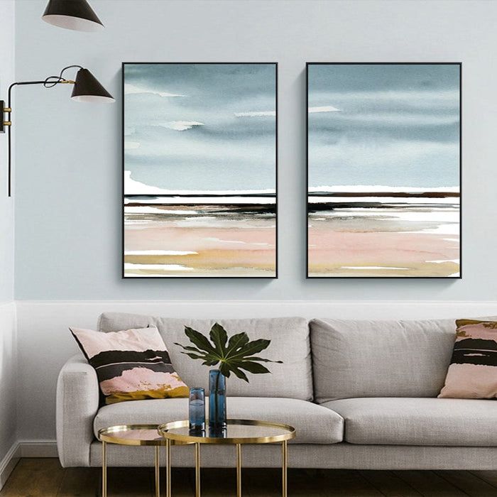 Prasads Home and Garden Home & Garden > Wall Art Wall Art 80cmx120cm Pink Beach Landscape 2 Sets Black Frame Canvas