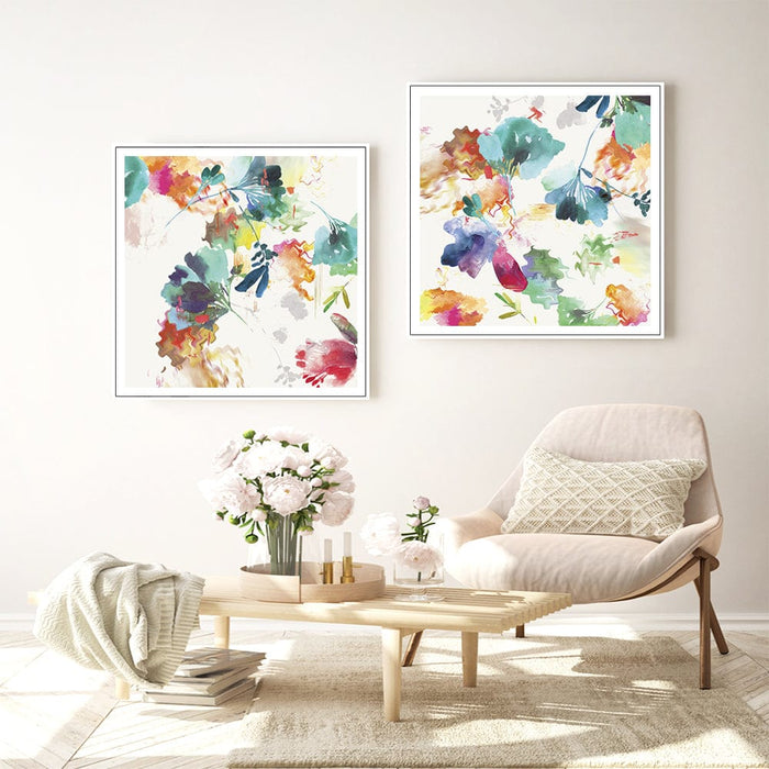 Prasads Home and Garden Home & Garden > Wall Art Wall Art 80cmx80cm Glitchy Floral 2 Sets White Frame Canvas