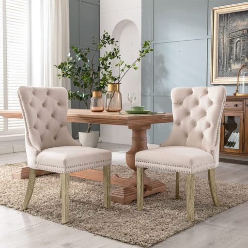 Prasads Home Furniture > Bar Stools & Chairs 2x Velvet Dining Chairs Upholstered - Beige