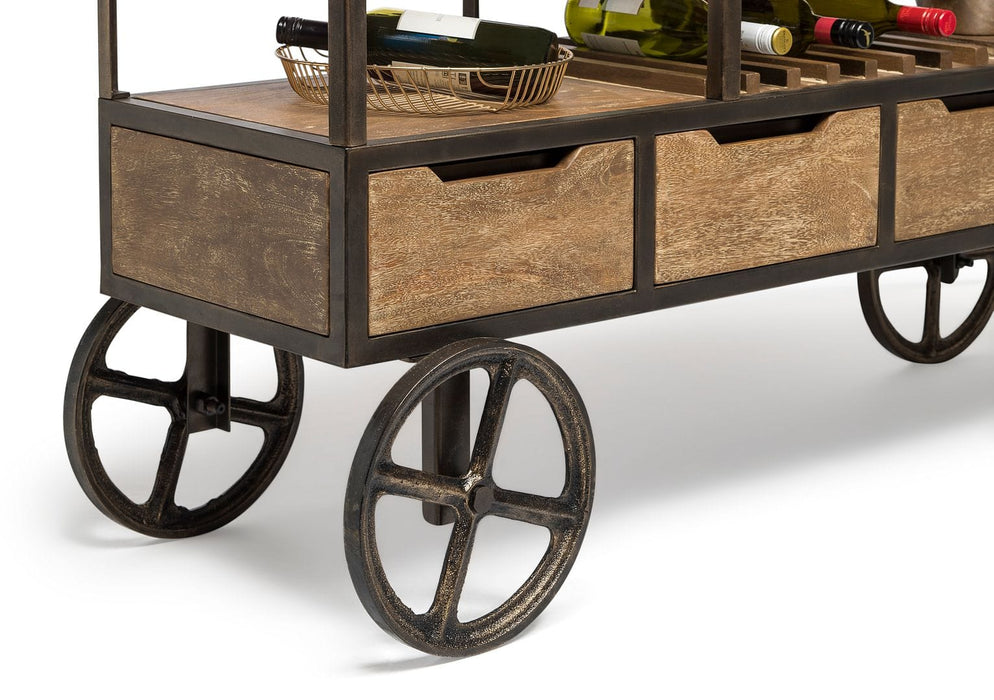 Prasads Home Furniture > Living Room Industrial Style Wooden Bar Cart Drinks Trolley Station with Wine Bottle Rack