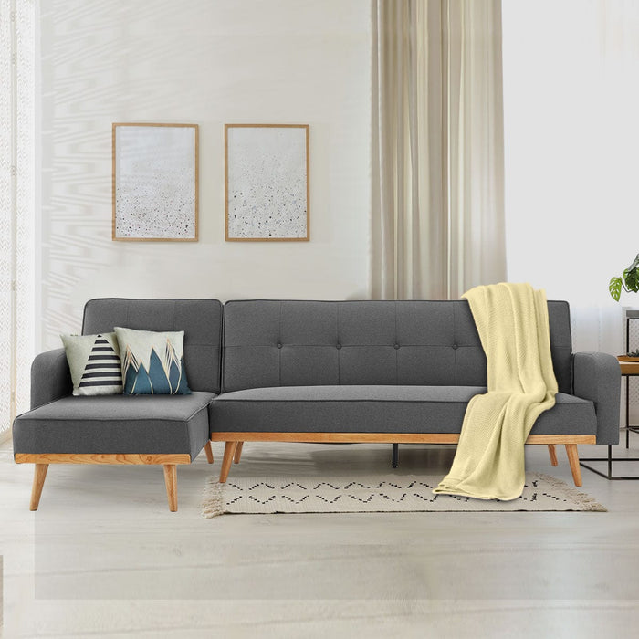 Sarantino Furniture > Sofas 3-Seater Corner Sofa Bed with Chaise Lounge - Dark Grey
