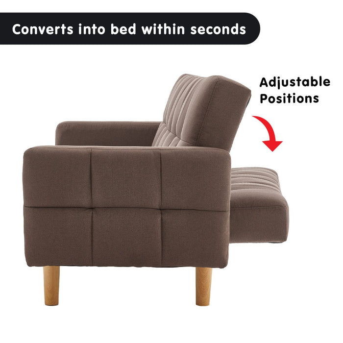 Sarantino Furniture > Sofas 3-Seater Fabric Sofa Bed Futon - Brown