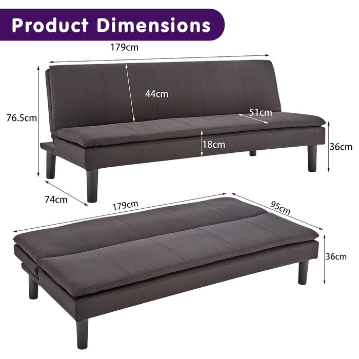 Sarantino Furniture > Sofas 3 Seater Modular Faux Linen Sofa Bed - Black