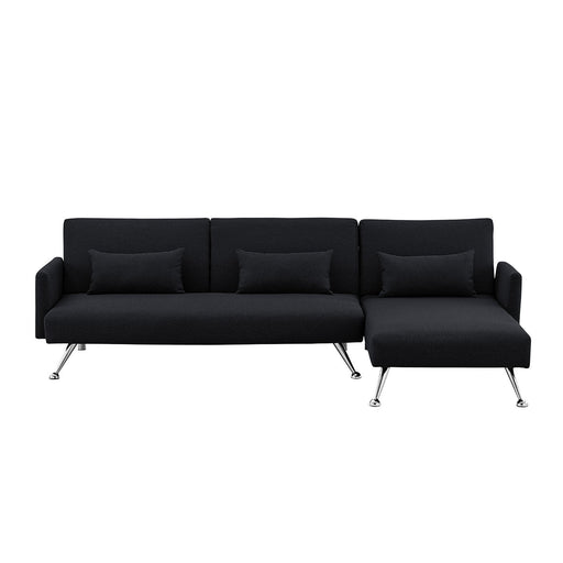 Sarantino Furniture > Sofas 3-Seater Sofa Bed with Chaise & 3 Pillows - Black