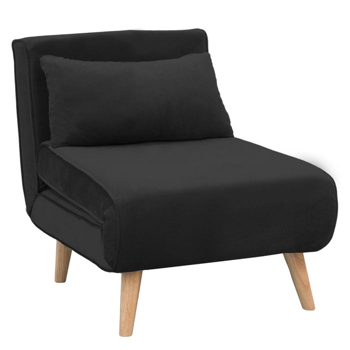 Sarantino Furniture > Sofas Adjustable Single Sofa Bed Faux Velvet - Black