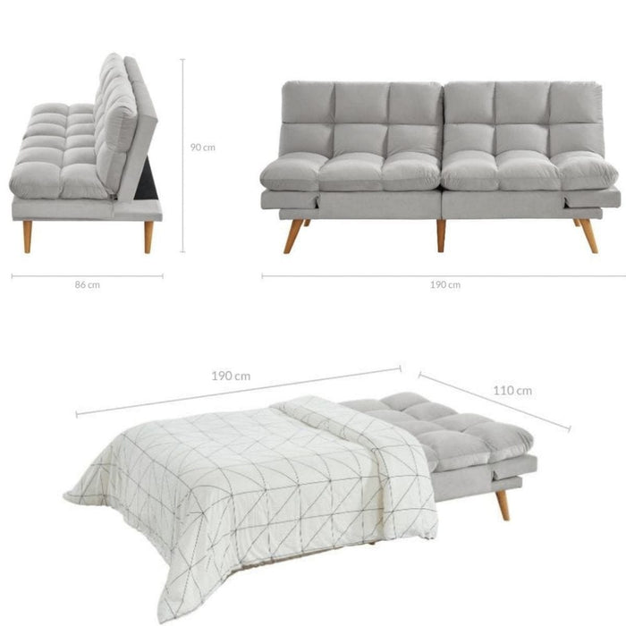 Sarantino Furniture > Sofas Alexa 3 Seater Velvet Sofa Bed Futon Light Grey