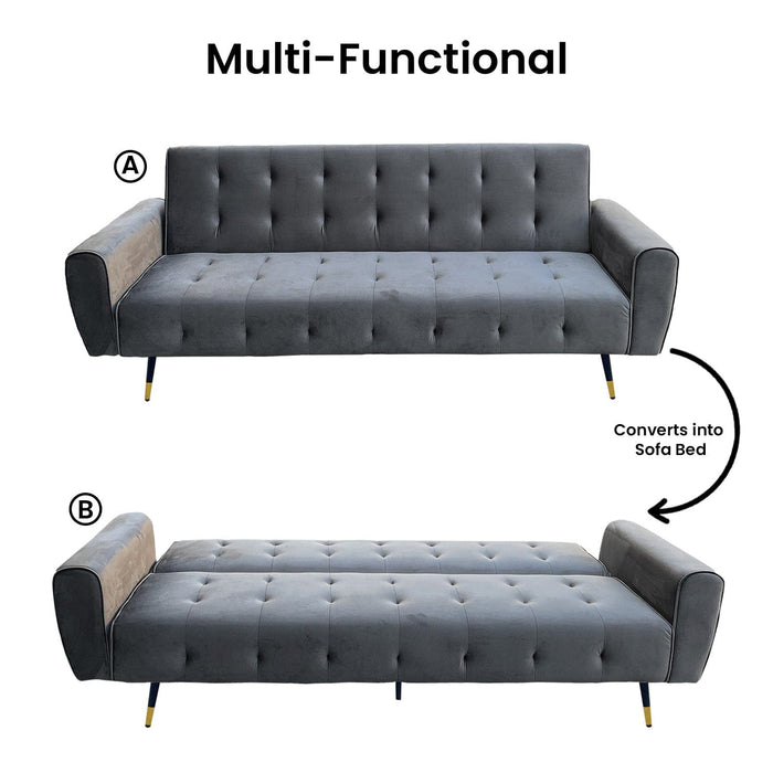 Sarantino Furniture > Sofas Ava 3-seater Tufted Velvet Sofa Bed  - Dark Grey