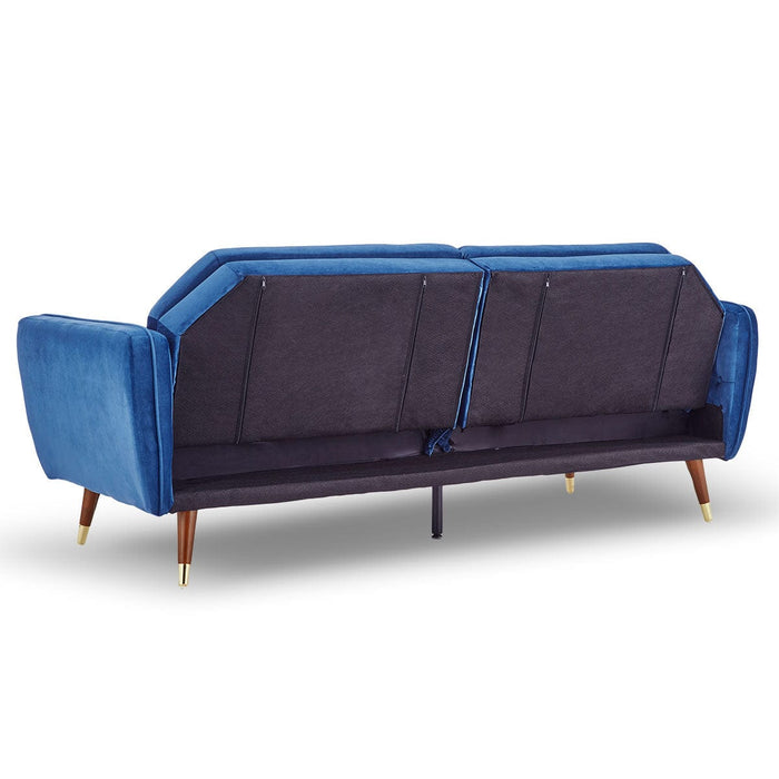 Sarantino Furniture > Sofas Faux Velvet Sofa Bed Couch Furniture Lounge Suite Futon Blue