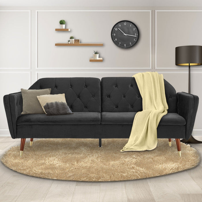 Sarantino Furniture > Sofas Faux Velvet Tufted Sofa Bed Couch Futon - Black