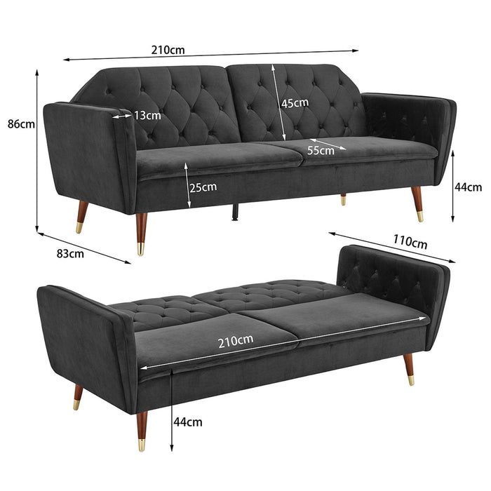 Sarantino Furniture > Sofas Faux Velvet Tufted Sofa Bed Couch Futon - Black