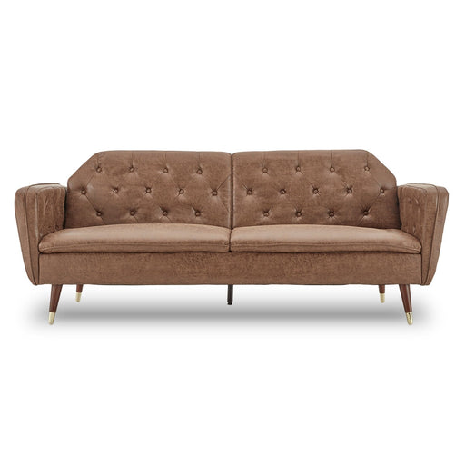 Sarantino Furniture > Sofas Faux Velvet Tufted Sofa Bed Couch Futon - Brown