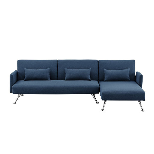 Sarantino Furniture > Sofas Mia 3-Seater Sofa Bed with Chaise & 3 Pillows - Blue