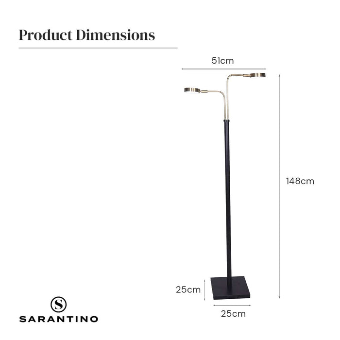 Sarantino Home & Garden > Lighting LED Metal Floor Lamp with 2 Lights in Brushed Gold and Black Finish