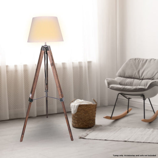 Sarantino Home & Garden > Lighting Solid Wood Tripod Floor Lamp Adjustable Height White Shade