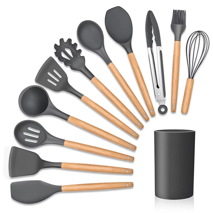 12pcs Heat-Resistant Silicone and Wood Kitchen Cooking Utensil Set_3