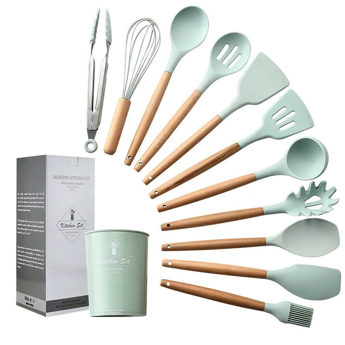 12pcs Heat-Resistant Silicone and Wood Kitchen Baking and Cooking Utensil Set_0