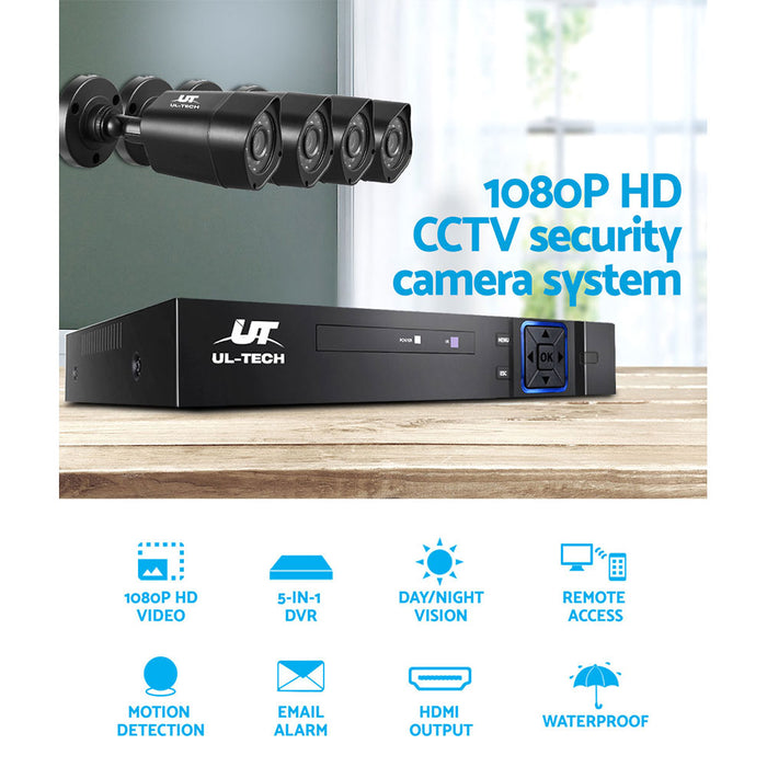 4CH 5 IN 1 DVR CCTV Security System Video Recorder 4 Cameras 1080P HDMI Black
