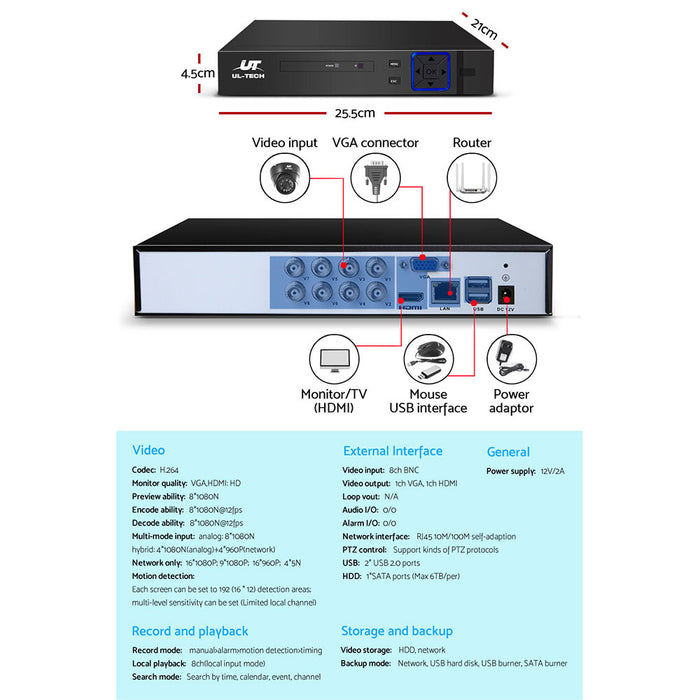 CCTV Camera Security System Home 8CH DVR 1080P IP Day Night 4 Dome Cameras Kit