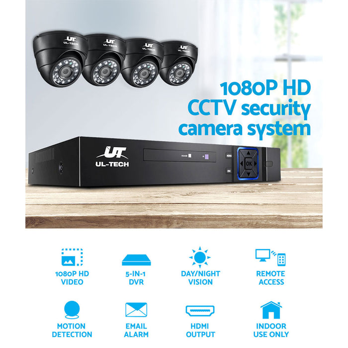 CCTV Camera Security System Home 8CH DVR 1080P 4 Dome cameras with 1TB Hard Drive