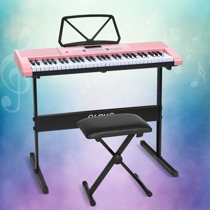 61 Keys Electronic Piano Keyboard Digital Electric w/ Stand Stool Pink