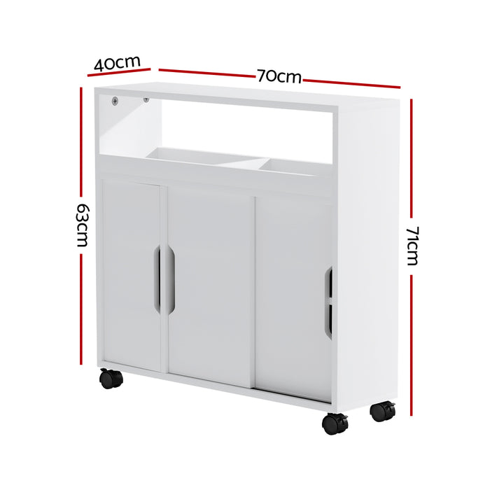 Bathroom Storage Cabinet 3 Doors With Wheels White