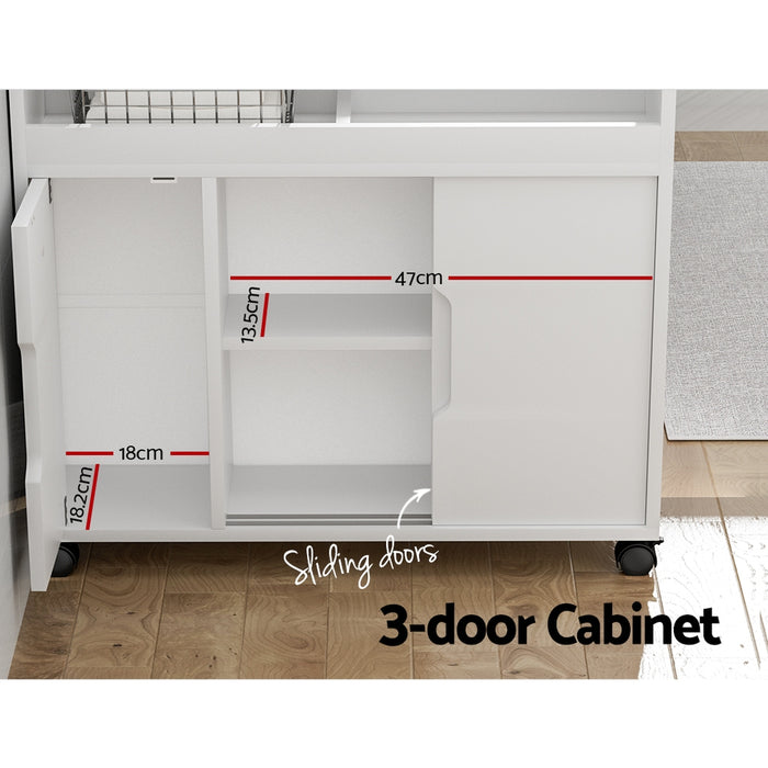 Bathroom Storage Cabinet 3 Doors With Wheels White