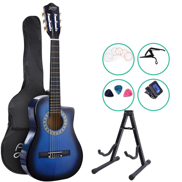 34 Inch Classical Guitar Wooden Body Nylon String w/ Stand - Blue