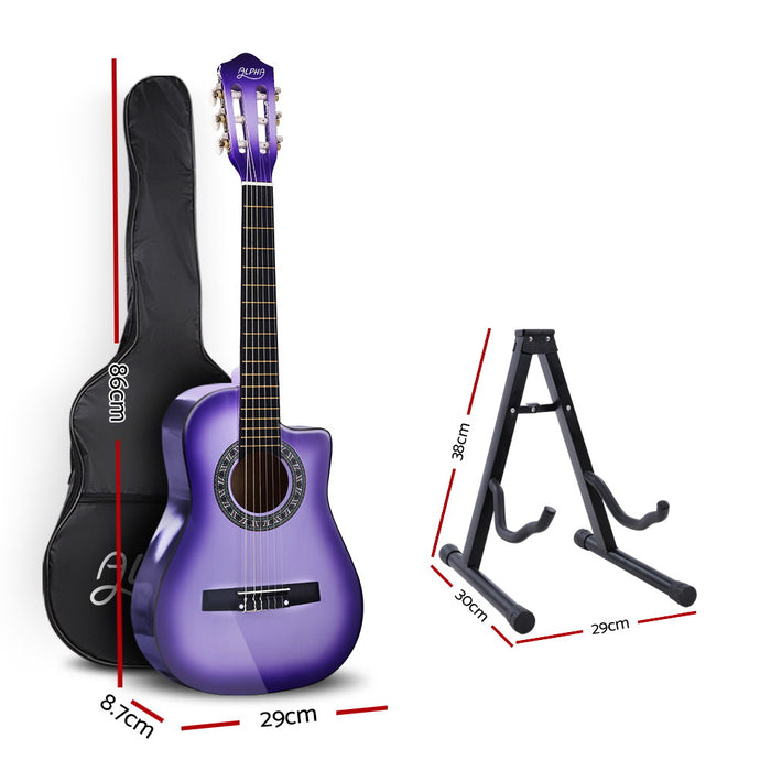 34 Inch Classical Guitar Wooden Body Nylon String w/ Stand - Purple