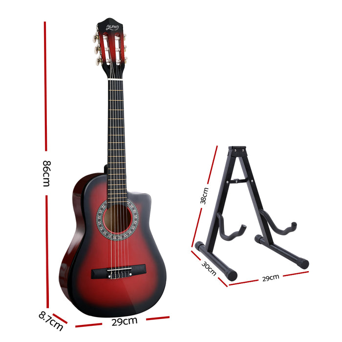 34 Inch Classical Guitar Wooden Body Nylon String w/ Stand - Red