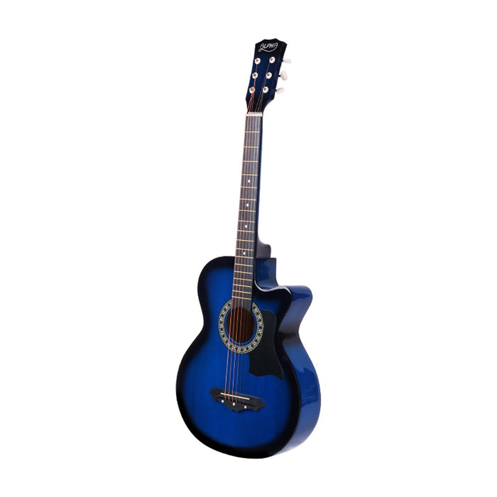 38 Inch Acoustic Guitar Wooden Body Steel String Full Size w/ Stand Blue