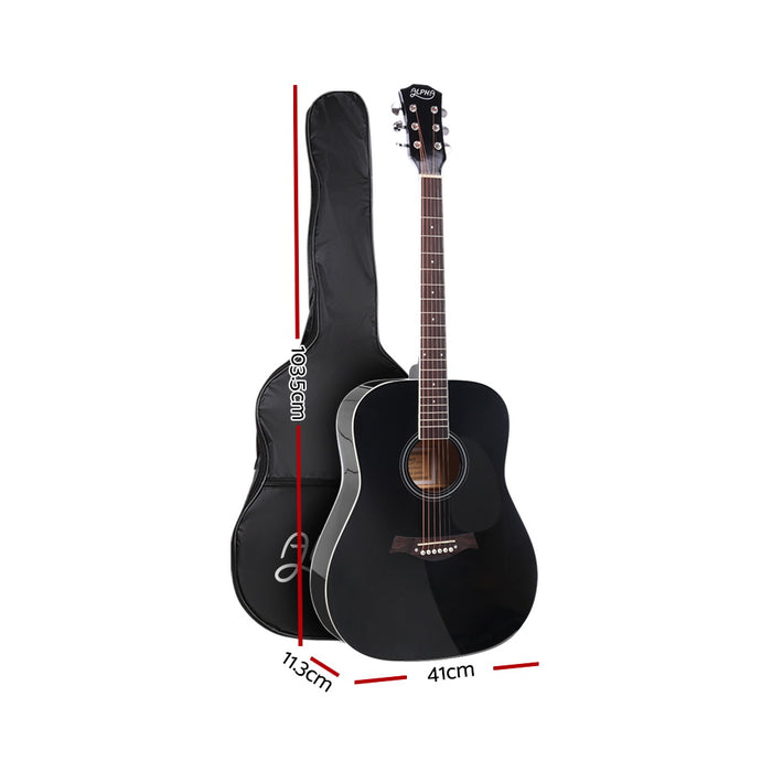 41 Inch Acoustic Guitar Wooden Body Steel String Dreadnought Stand Black