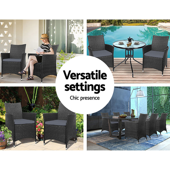 Set of 2 Outdoor Bistro Set Chairs Patio Furniture Dining Wicker Garden Cushion Gardeon