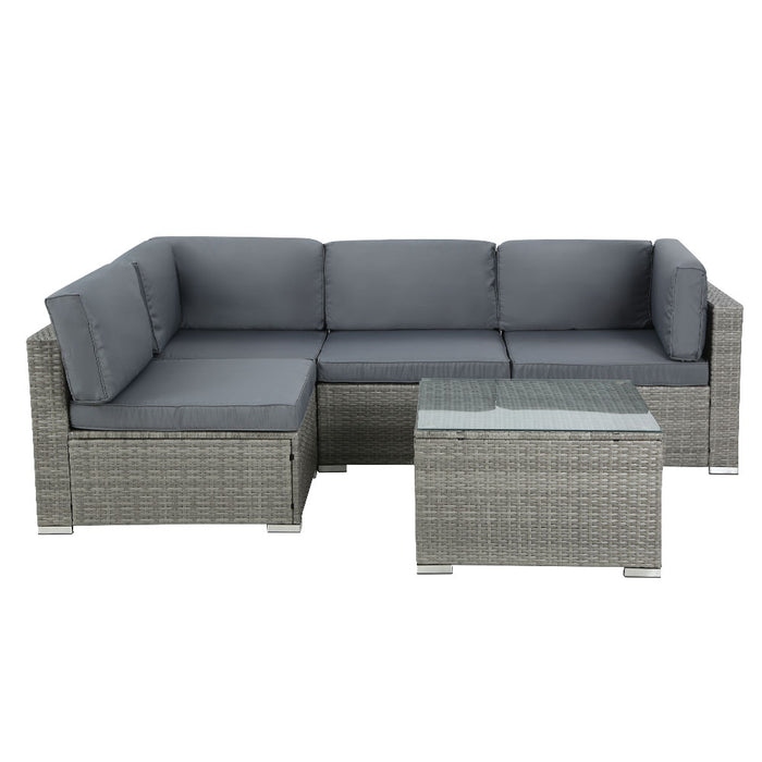 5-Piece Outdoor Furniture Sofa Set Wicker Lounge Setting Table Chairs