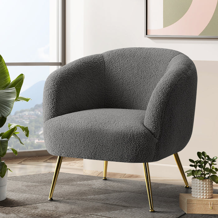 Artiss Armchair Lounge Chair Sherpa Boucle Sofa - Charcoal
