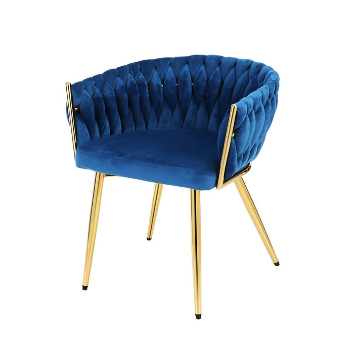Dining Chair Velvet Upholstered Woven Back Armrest - Blue
