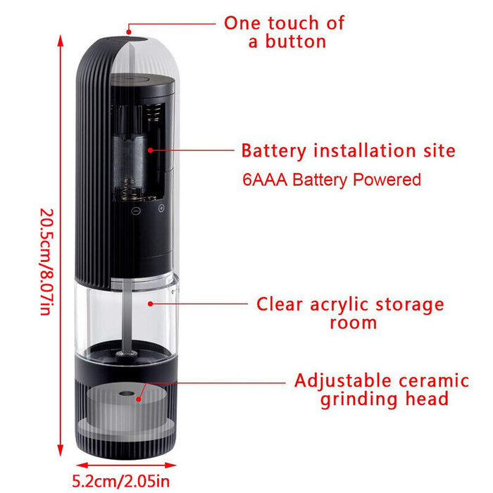 Electric Salt Pepper Mill Grinder Battery Powered LED Light Adjustable AU