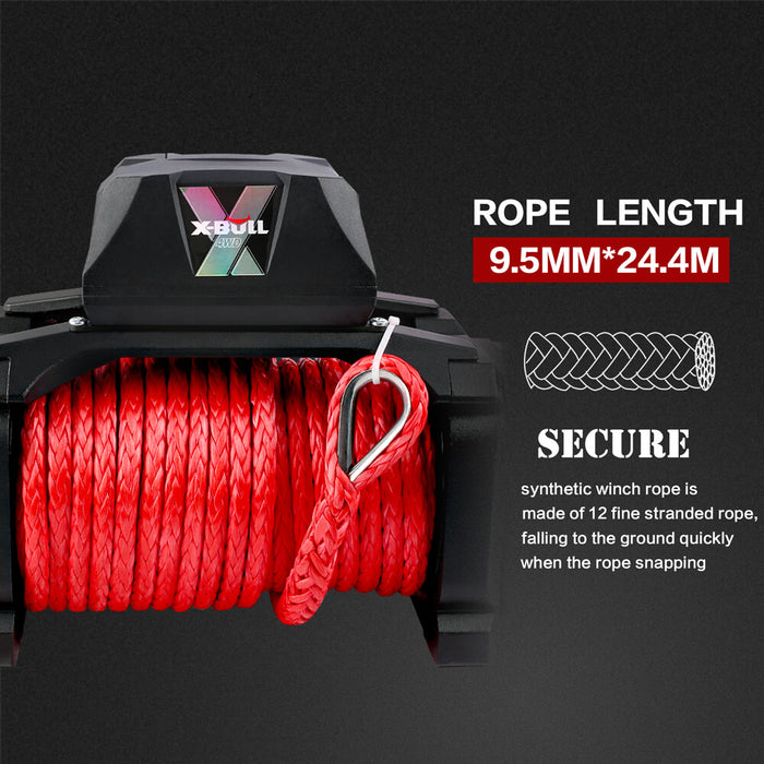 X-BULL 4WD Electric Winch 14500LBS 12V synthetic rope with 2 Pairs Recovery Tracks Gen2.0 Red