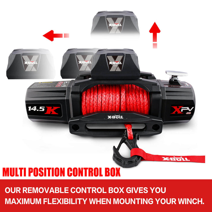 X-BULL 12V Electric Winch 14500LBS synthetic rope with Recovery Tracks Gen2.0 Red