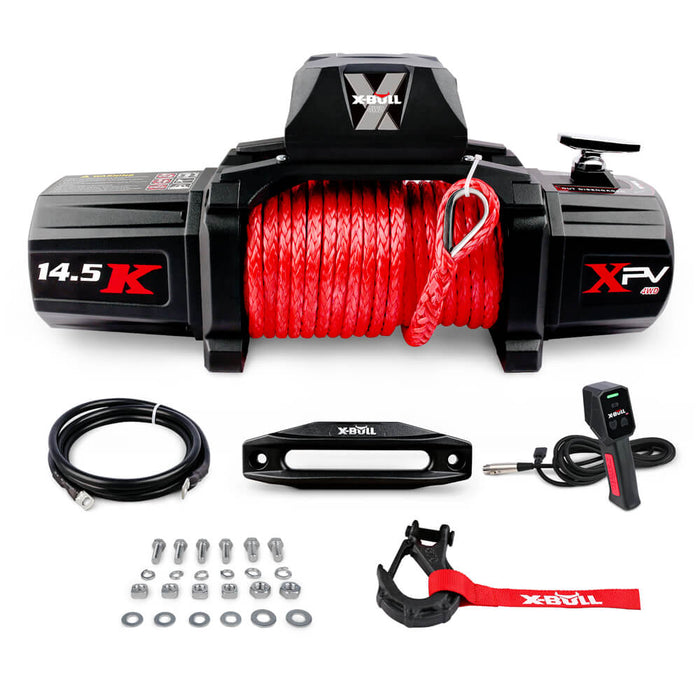 X-BULL 12V Electric Winch 14500LBS synthetic rope with Recovery Tracks Gen2.0 Black