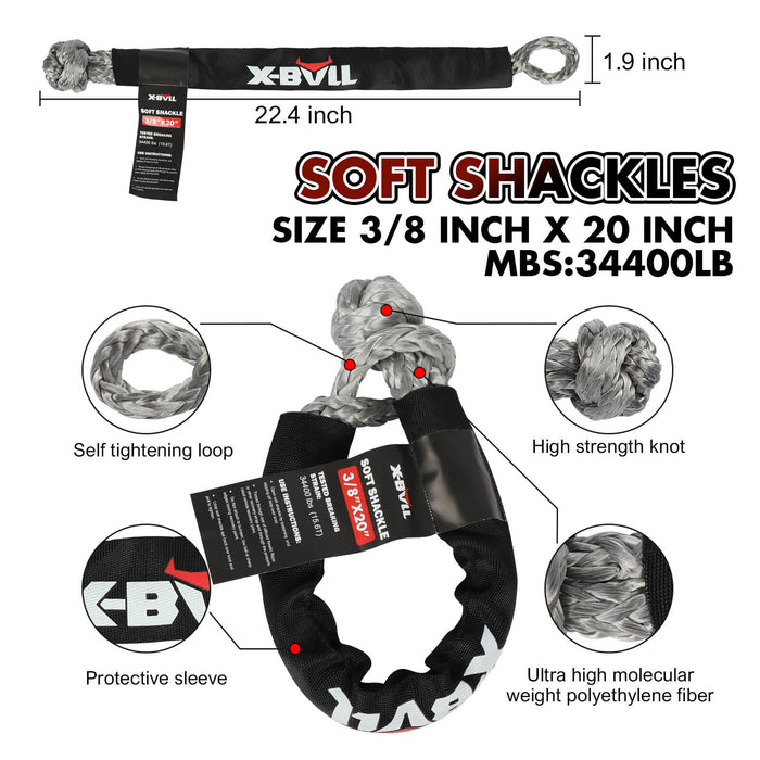 X-BULL 4WD Recovery Kit Kinetic Recovery Rope With 14500LBS Electric Winch 12V Winch 4WD 4X4 Offroad