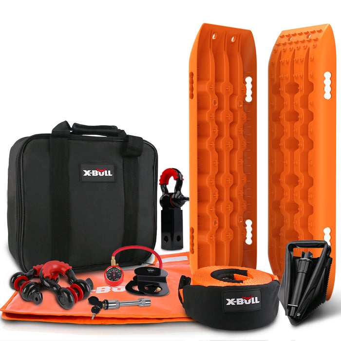 X-BULL Winch Recovery Kit Snatch Strap Off Road 4WD with Recovery Tracks Gen 2.0 Boards Orange