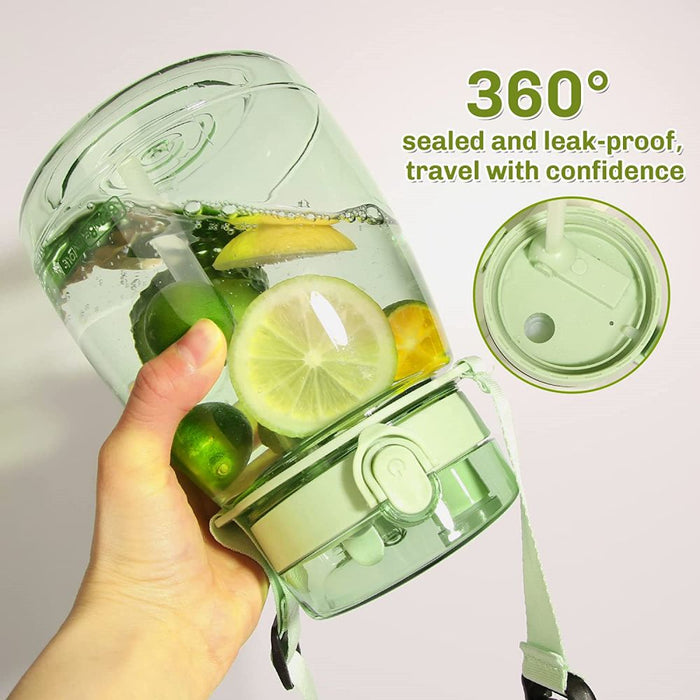 Clear Large Water Bottle Water Jug with Adjustable Shoulder Strap - Green
