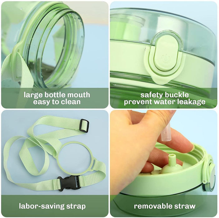 Clear Large Water Bottle Water Jug with Adjustable Shoulder Strap - Green