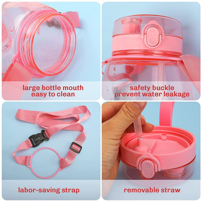 Clear Large Water Bottle Water Jug with Adjustable Shoulder Strap - Pink