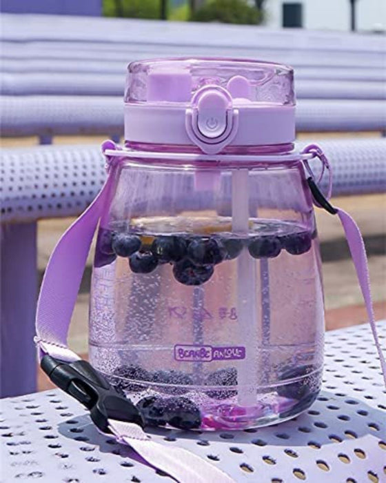 Clear Large Water Bottle Water Jug with Adjustable Shoulder Strap - Purple