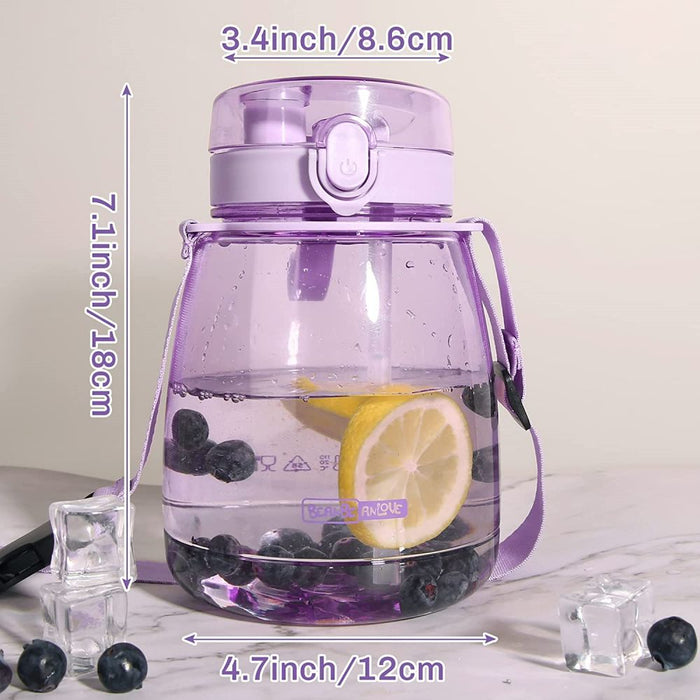 Clear Large Water Bottle Water Jug with Adjustable Shoulder Strap - Purple