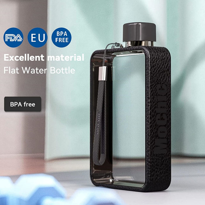 A5 Flat Water Bottle Portable Travel Mug BPA Free Water Bottle (Black)